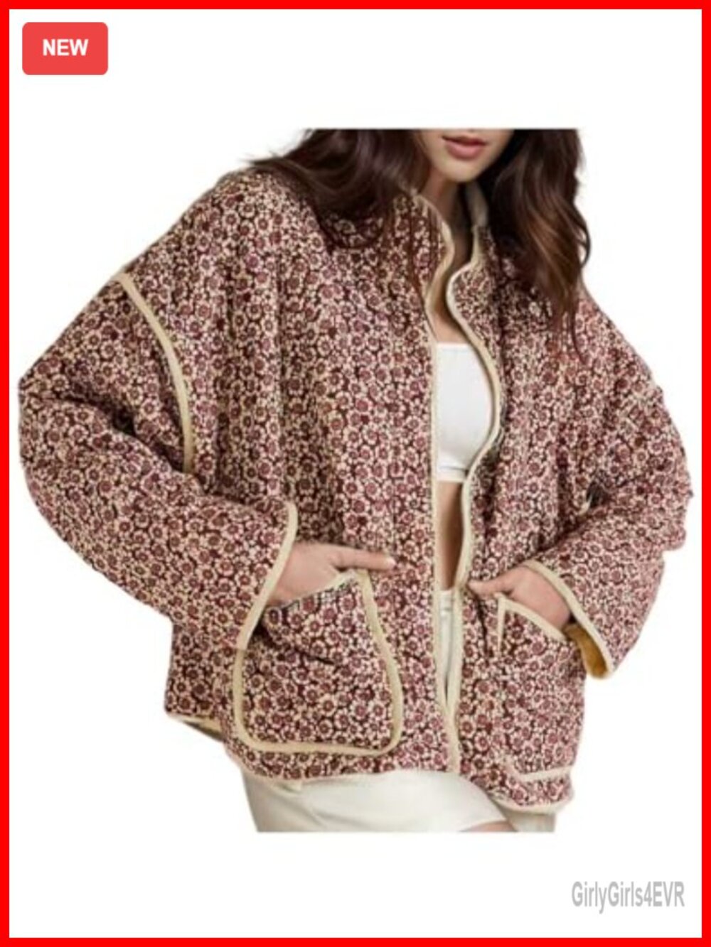 Womens Floral Quilted Jacket Lightweight Cropped Button Down Padded Puffer